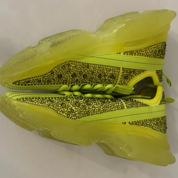 Steve Madden MAXIMA Lace Up Rhinestone Neon Green Chunky Heel Sneakers Size 8 - Picture 8 of 14